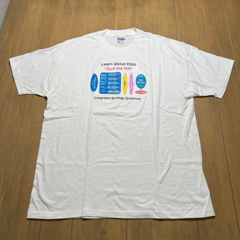 Vintage Hanes Beefy-T ESG Surf‎ The ISR  T Shirt Mens XL White 90s Corporate